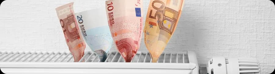 Bankbiljetten bij een radiator op een officieel energie-artikelbeeld van Easyswitch