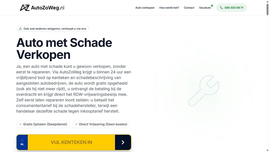 Officiële dienstpagina over een schadeauto verkopen bij AutoZoWeg