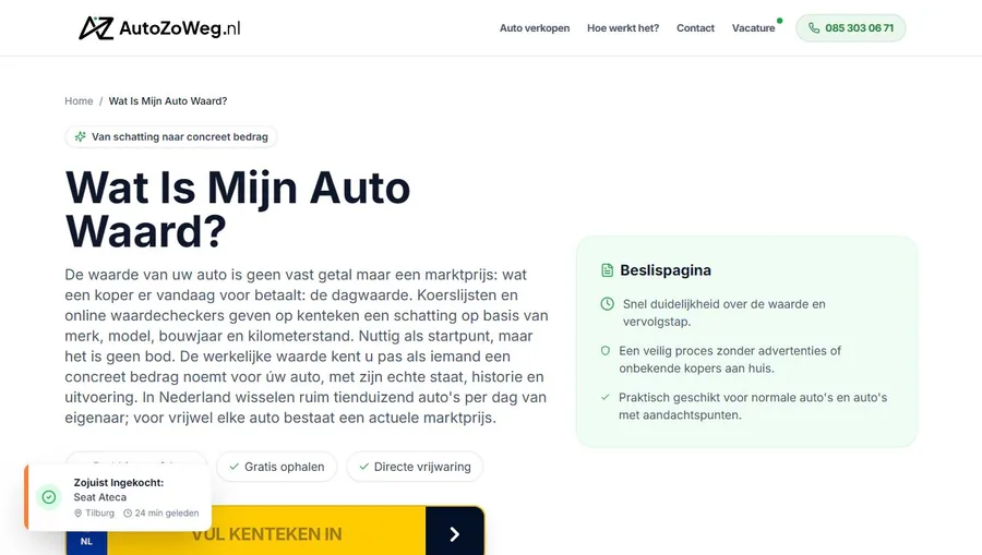 Openbare waardebepalingspagina van AutoZoWeg