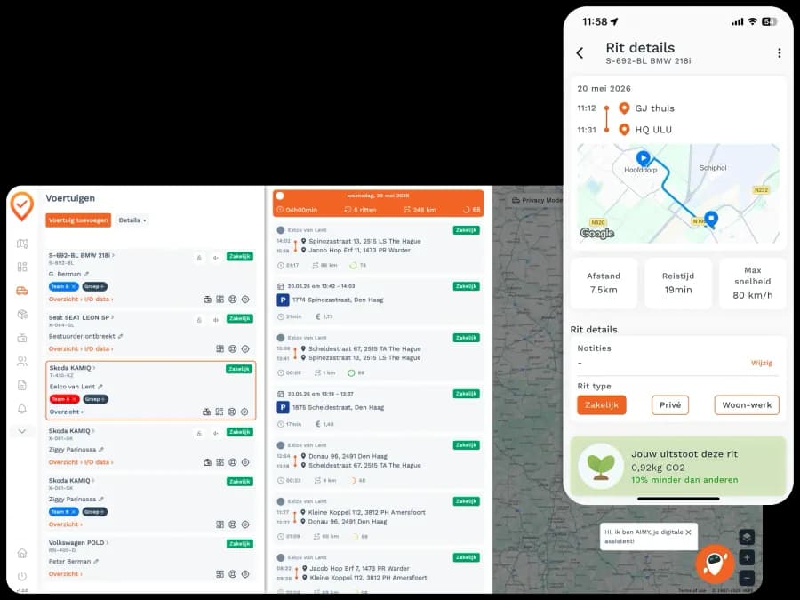 Cartracker-platform op desktop en mobiel