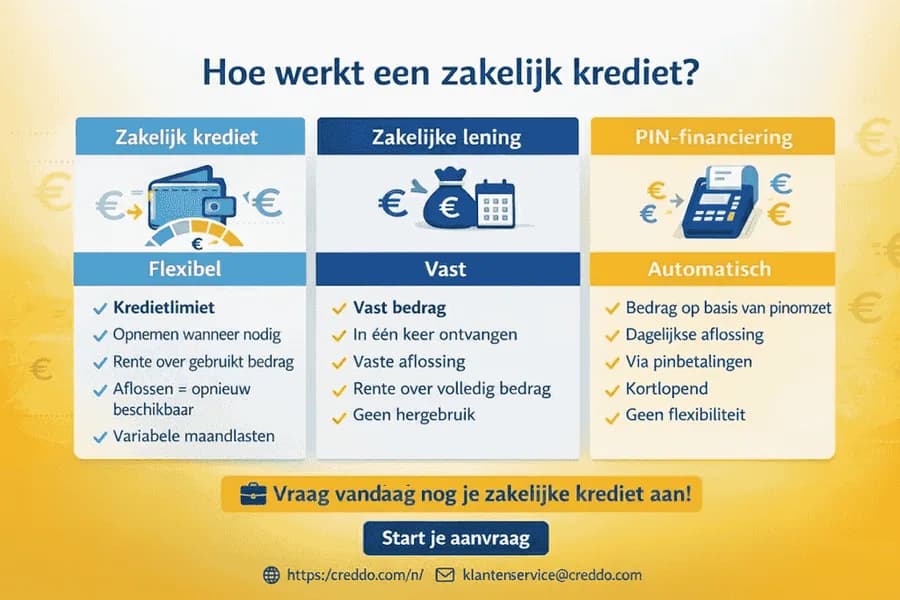 Officiële uitlegafbeelding over de werking van zakelijk krediet op Creddo