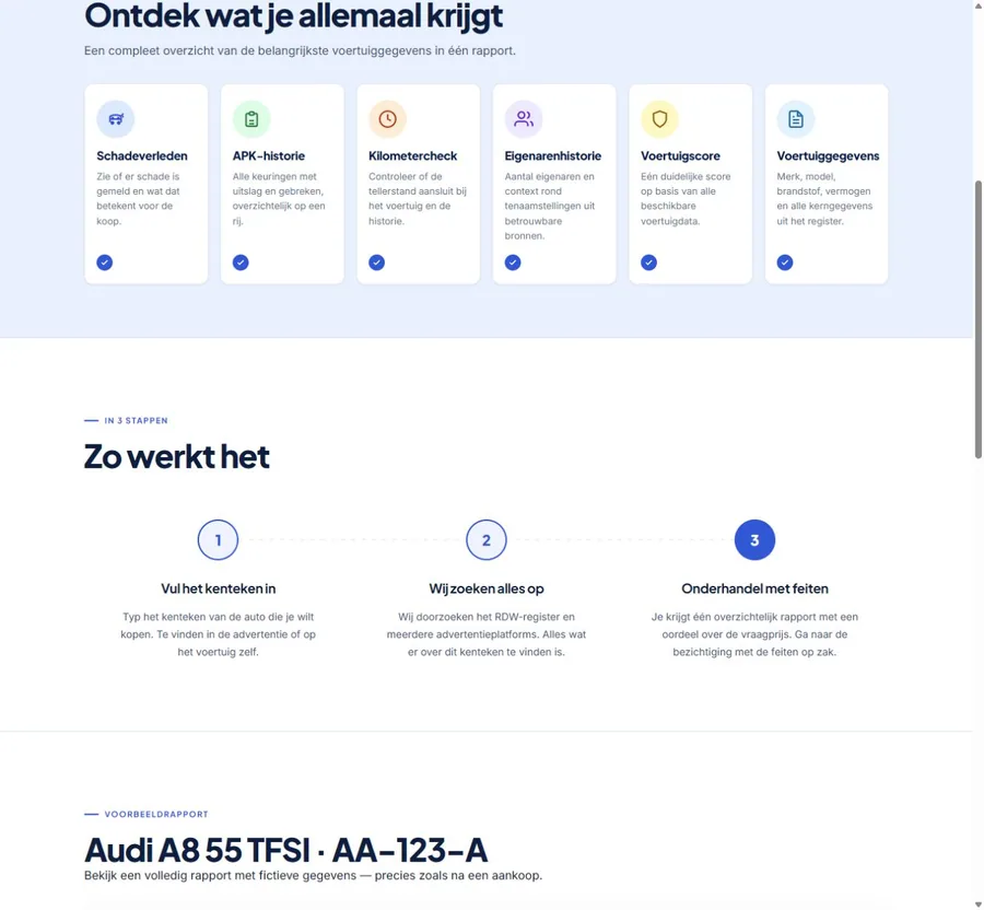 Officiële websiteweergave van de werkwijze op Kentekenopzoeken.nl
