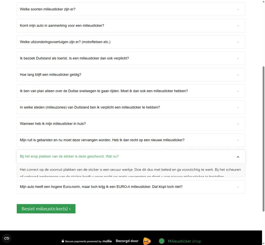 Officiële service-informatie over het aanbrengen van de sticker op Milieusticker.shop