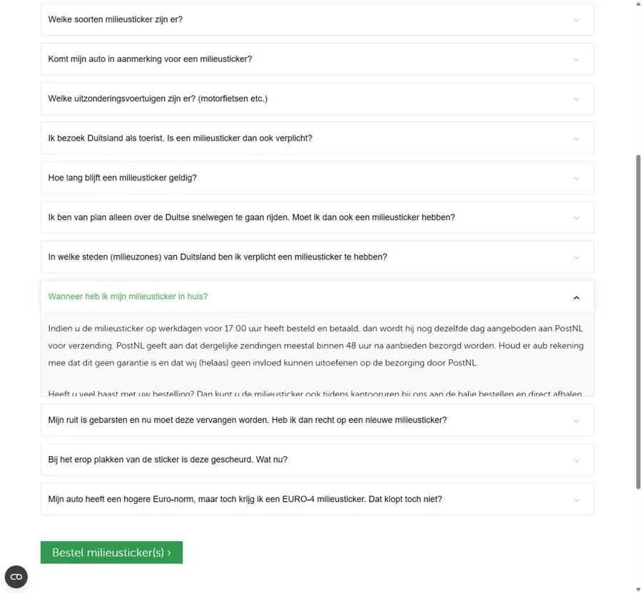 Officiële service-informatie over verzending op Milieusticker.shop