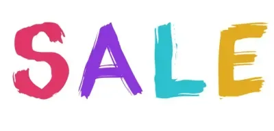 Gekleurde SALE-letters op een officieel artikelbeeld van Monniez