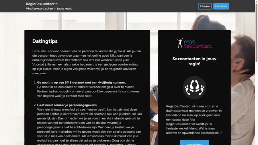 Openbaar dienstscherm van RegioSexContact.nl