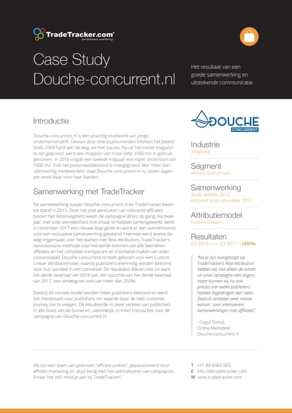 Eerste pagina van de oorspronkelijke Douche-concurrent.nl case study